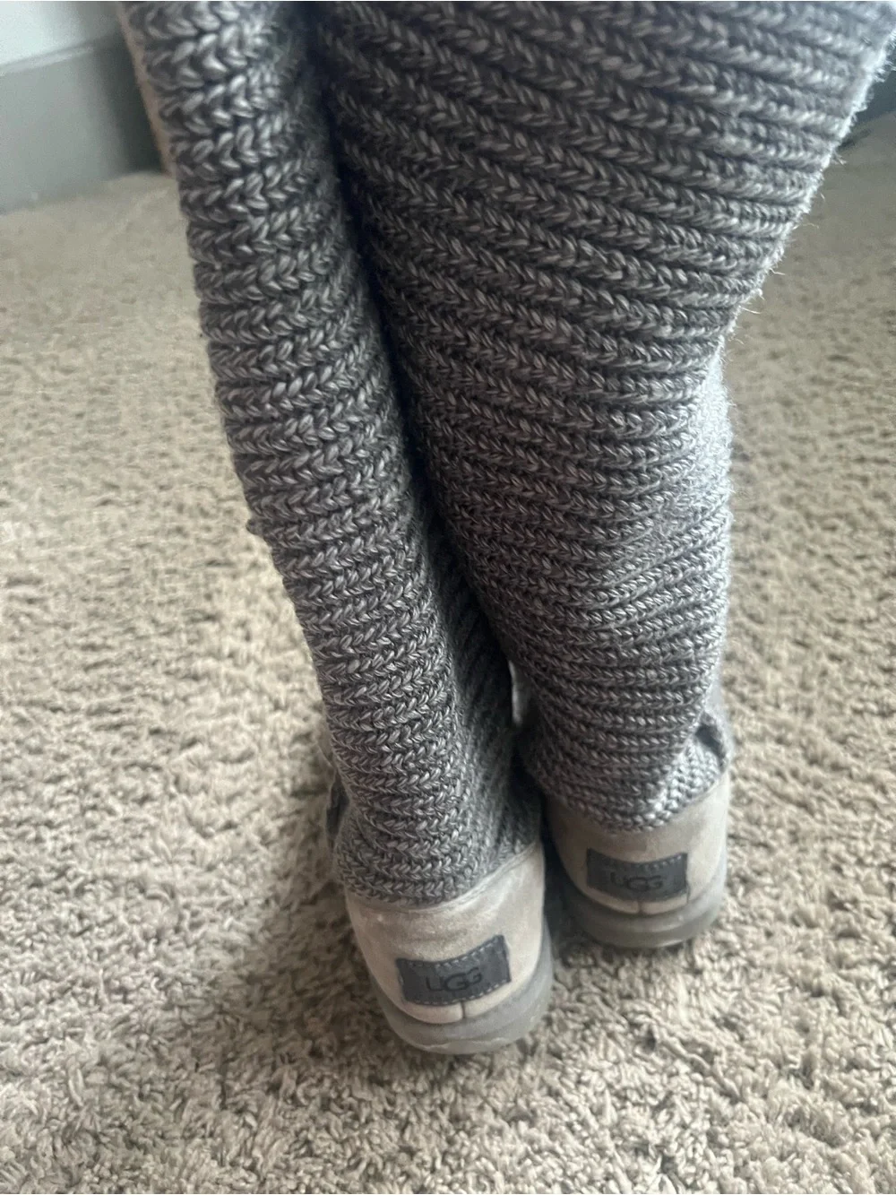 UGG Grey Knit Button-Accent Slouchy Winter Boots